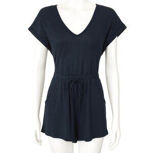 Vici Romper Womens Medium Black Ribbed‎ Knit One Piece Shorts Comfy Minimalist